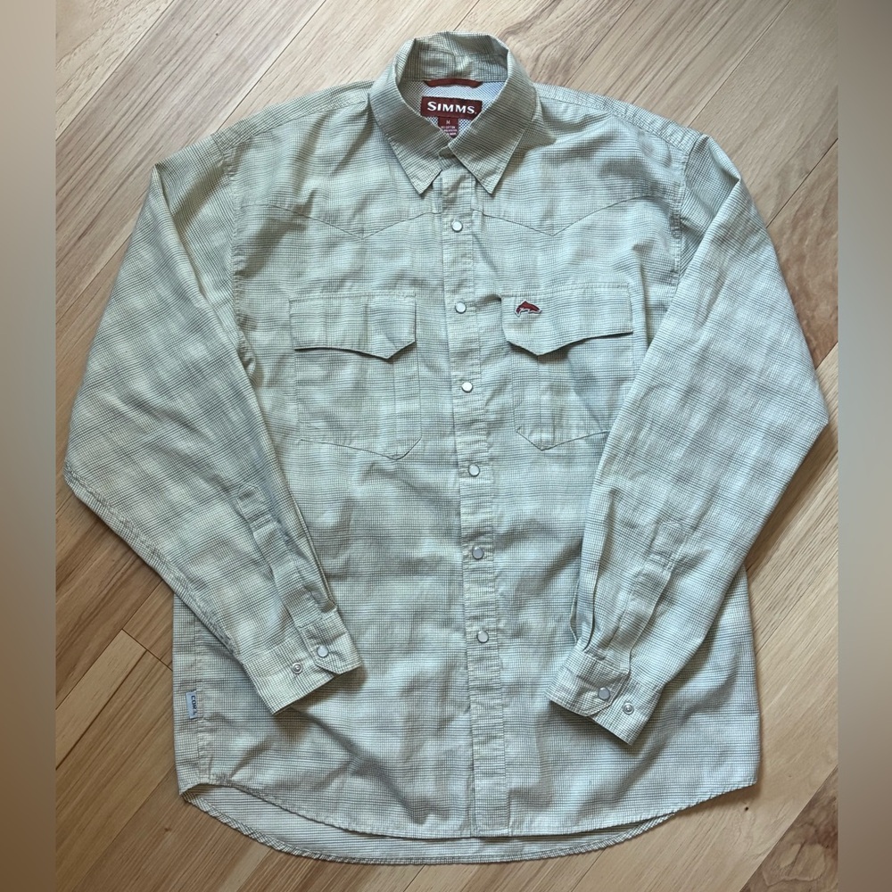 Simms Men's Light Green Plaid Button Down Lightweight Shirt Size M